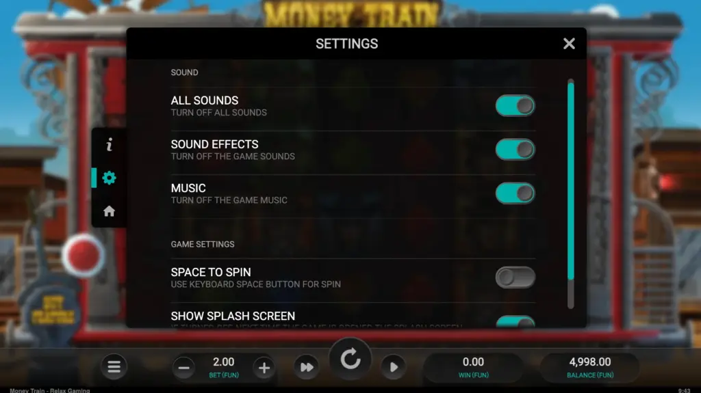 Money Train settings slot